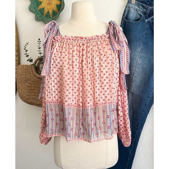 Ulla Johnson Constance Rose Print Silk Tie Shoulder Tank Top Size 6 - Picture 1 of 7